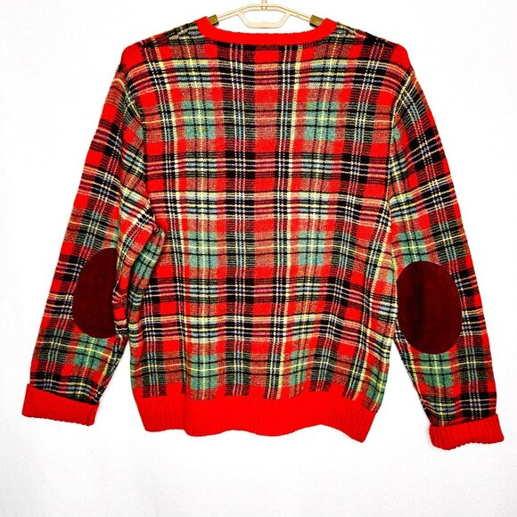 Vintage Polo Ralph Lauren Wool/Camel Hair Sweater Tartan Plaid Suede Elbow Patch - Picture 2 of 8